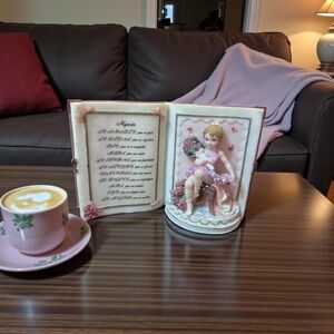 Montefiori Collection Porcelain Ballerina Book Figurine Vintage Pink Decor, Poem